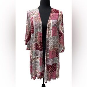 ANDREE BY UNIT Burgundy Pink Paisley Patchwork Kimono Duster Size S